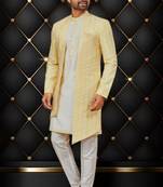 Men's yellow & off white indo western dresses set