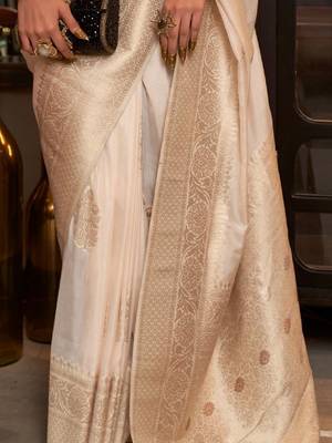 Beige Woven Georgette Event Wear Saree With Blouse For Women  5