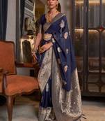 Navy-Blue Woven Georgette Event Wear Saree With Blouse For Women