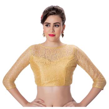 Womens Net Butter Crepe Black DesignerPadded 3/4th Sleeves Readymade Saree Blouse 1