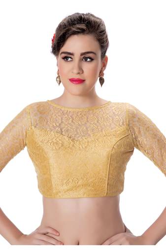 Womens Net Butter Crepe Black DesignerPadded 3/4th Sleeves Readymade Saree Blouse