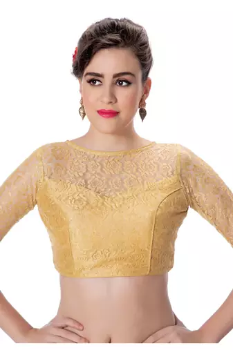 Womens Net Butter Crepe Black DesignerPadded 3/4th Sleeves Readymade Saree Blouse
