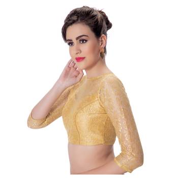 Womens Net Butter Crepe Black DesignerPadded 3/4th Sleeves Readymade Saree Blouse 2