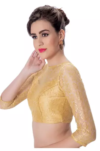Womens Net Butter Crepe Black DesignerPadded 3/4th Sleeves Readymade Saree Blouse