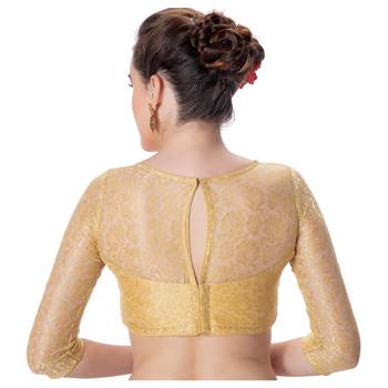 Womens Net Butter Crepe Black DesignerPadded 3/4th Sleeves Readymade Saree Blouse 3