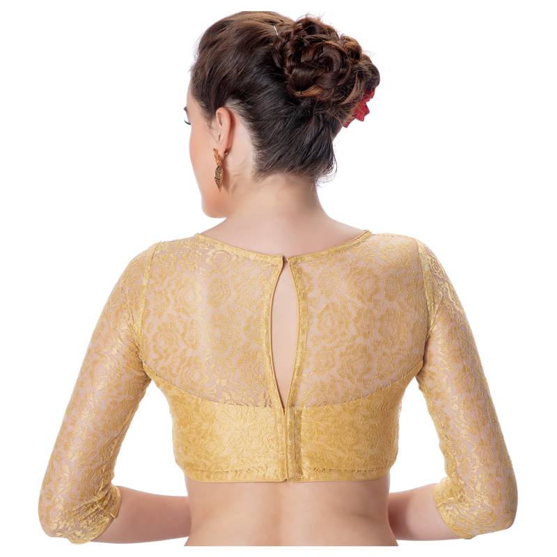 Womens Net Butter Crepe Black DesignerPadded 3/4th Sleeves Readymade Saree Blouse