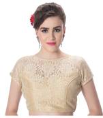 Womens Designer High Neck Black  Full Net Padded Princess Cut Short Sleeves Readymade Saree Blouse