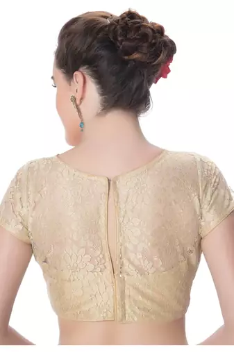 Womens Designer High Neck Black  Full Net Padded Princess Cut Short Sleeves Readymade Saree Blouse