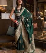 Green Woven Georgette Event Wear Saree With Blouse For Women