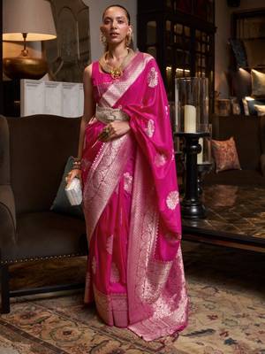 Pink Woven Georgette Event Wear Saree With Blouse For Women  1