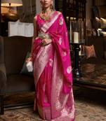 Pink Woven Georgette Event Wear Saree With Blouse For Women