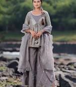 Ethnovog ready to wear grey organza embroidered palazzo suit