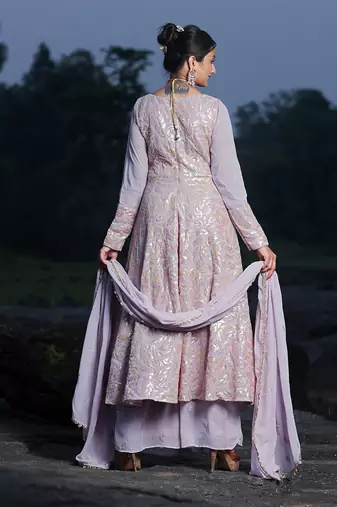 Ethnovog ready to wear mauve embroidered georgette anarkali suit