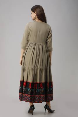 Black & metallic brown adda handwork,beads work and cut-pipe work upper cotton and inner rayon anarkali kurta 2