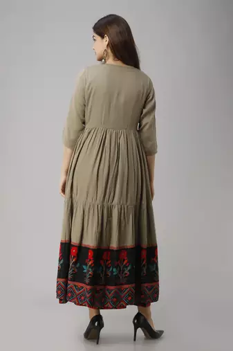 Black & metallic brown adda handwork,beads work and cut-pipe work upper cotton and inner rayon anarkali kurta