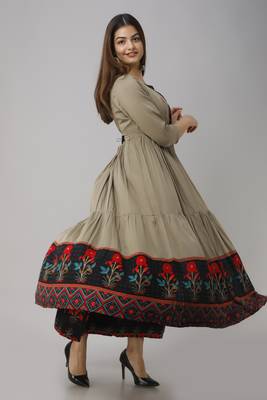 Black & metallic brown adda handwork,beads work and cut-pipe work upper cotton and inner rayon anarkali kurta 4