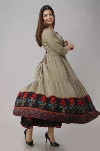 Black & metallic brown adda handwork,beads work and cut-pipe work upper cotton and inner rayon anarkali kurta