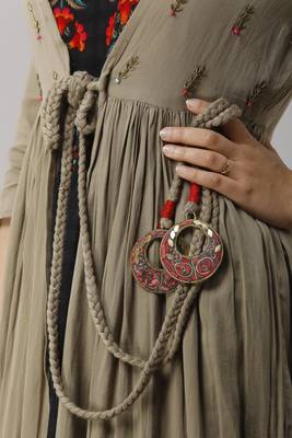 Black & metallic brown adda handwork,beads work and cut-pipe work upper cotton and inner rayon anarkali kurta 5