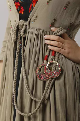 Black & metallic brown adda handwork,beads work and cut-pipe work upper cotton and inner rayon anarkali kurta