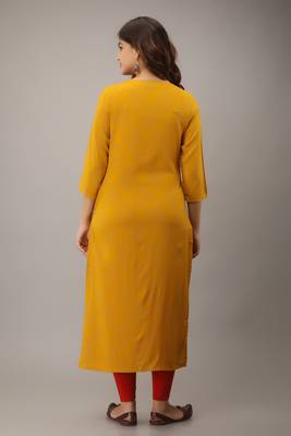 Yellow kantha work,dabka work rayon straight kurta 2
