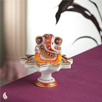 Diwali Decoration Ideas Marble Ganesh Mounted On Lotus Pillar 1