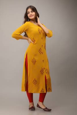 Yellow kantha work,dabka work rayon straight kurta 3