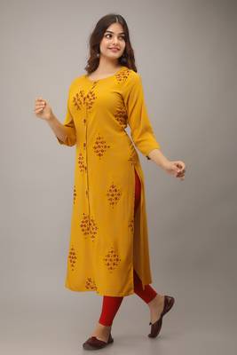 Yellow kantha work,dabka work rayon straight kurta 4