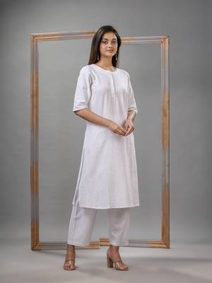 White cotton bengal handwoven kurta set 1