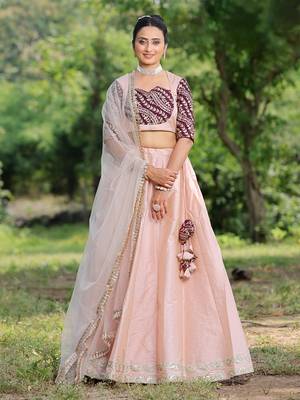 Ethnovog Ready To Wear Peach N Wine Art Silk Kali Lehenga Set 1