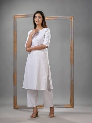 White cotton bengal handwoven kurta set 2