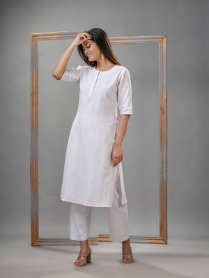 White cotton bengal handwoven kurta set 3