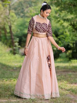 Ethnovog Ready To Wear Peach N Wine Art Silk Kali Lehenga Set 4