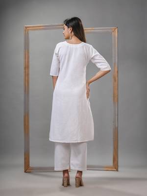 White cotton bengal handwoven kurta set 4