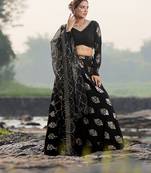 Ethnovog Ready To Wear Black Embroidered Lehenga With Organza Dupatta