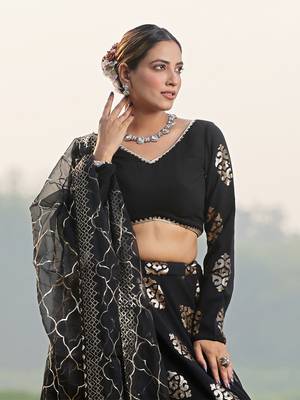 Ethnovog Ready To Wear Black Embroidered Lehenga With Organza Dupatta 4