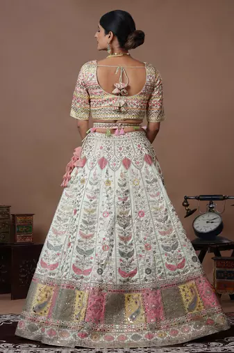 Ethnovog Ready To Wear Light Pista Dupion Silk Embroidered Kali Lehenga