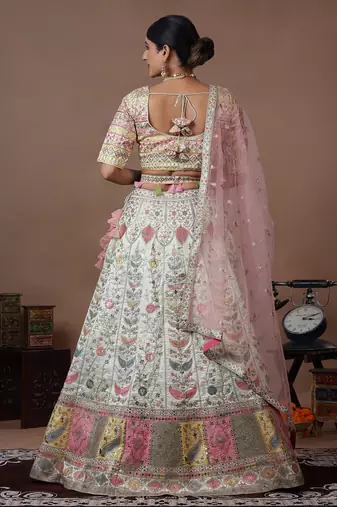 Ethnovog Ready To Wear Light Pista Dupion Silk Embroidered Kali Lehenga