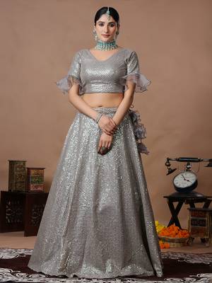 Ethnovog Ready To Wear Grey Sequins Embroidered Organza Lehenga Set 1