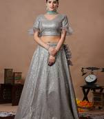 Ethnovog Ready To Wear Grey Sequins Embroidered Organza Lehenga Set