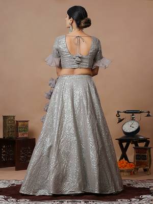 Ethnovog Ready To Wear Grey Sequins Embroidered Organza Lehenga Set 2
