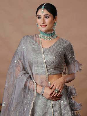 Ethnovog Ready To Wear Grey Sequins Embroidered Organza Lehenga Set 3