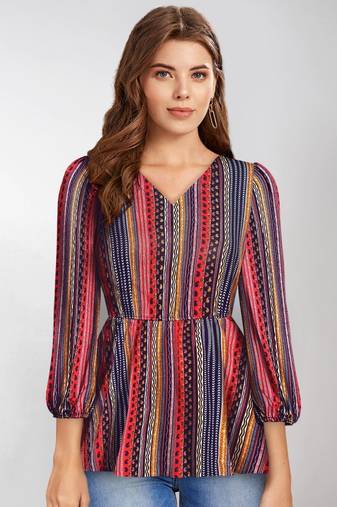 Keri perry women's multicolor polyester stripe flared western top