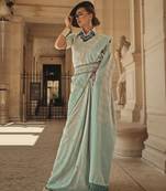 Blue Banarasi Style Satin Silk Women Designer Saree With Blouse For Women 