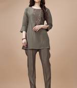  taupe viscose blend floral embroidered festive & party co-ord set