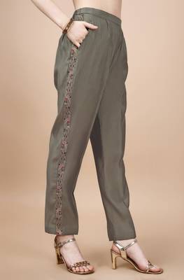  taupe viscose blend floral embroidered festive & party co-ord set 4