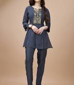  teal viscose blend floral embroidered festive & party co-ord set