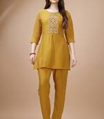  mustard viscose blend floral embroidered festive & party co-ord set