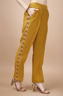  mustard viscose blend floral embroidered festive & party co-ord set 4