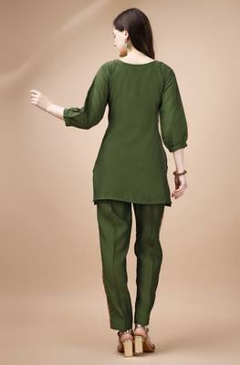  olive green viscose blend floral embroidered festive & party co-ord set 3