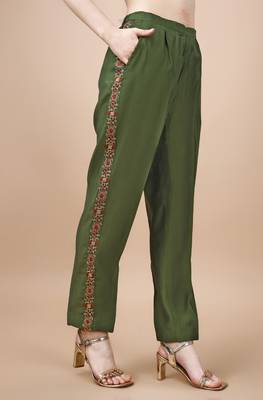  olive green viscose blend floral embroidered festive & party co-ord set 4